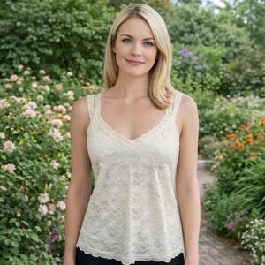 Y2K Apostrophe Ivory Floral Lace Sheer Babydoll Tank Ethereal Cottagecore XL